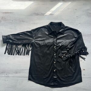 No Vacancy brand. Fringe faux leather shacket.